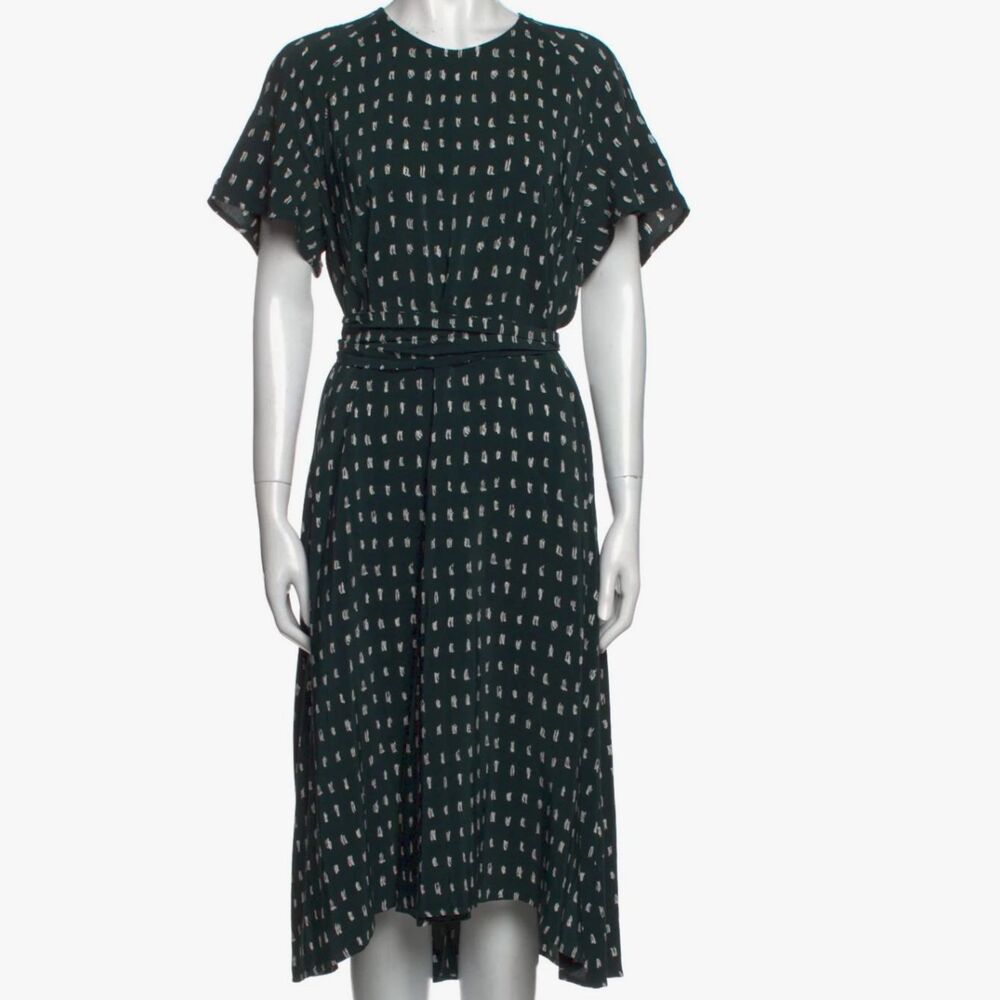 MM.LaFleur Navy Printed Tie Waist Midi Dress Small Career Office Workwear